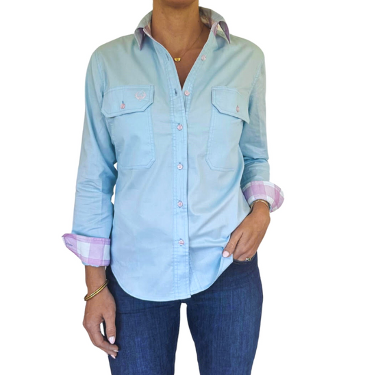 Emma Full Button Shirt - Gingham Trim